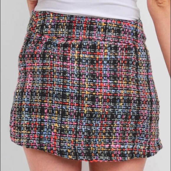 Blush Noir Black Blue Multicolor Tweed Wrap Skirt NWT - Picture 4 of 16